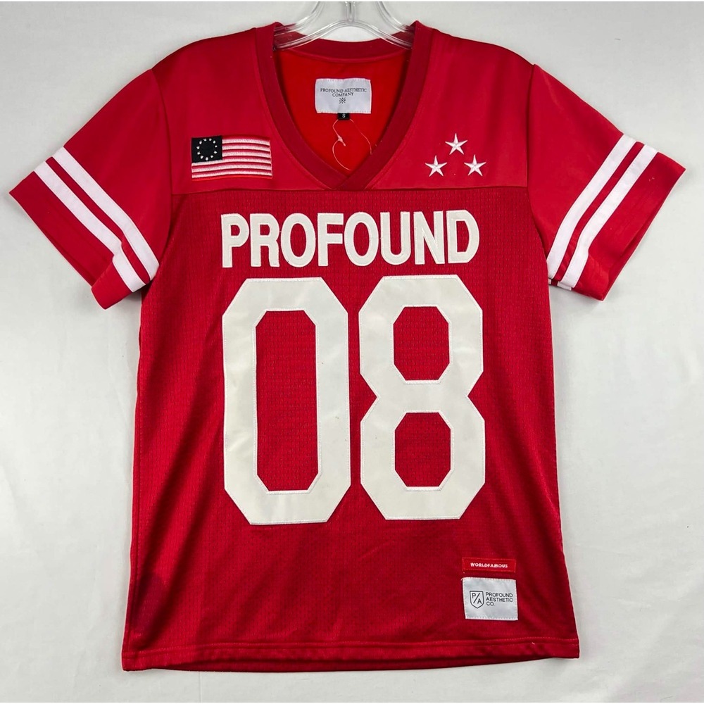 Profound Aesthetic Red Mesh 08 Jersey Men's USA Flag Stars Football Tee Size S